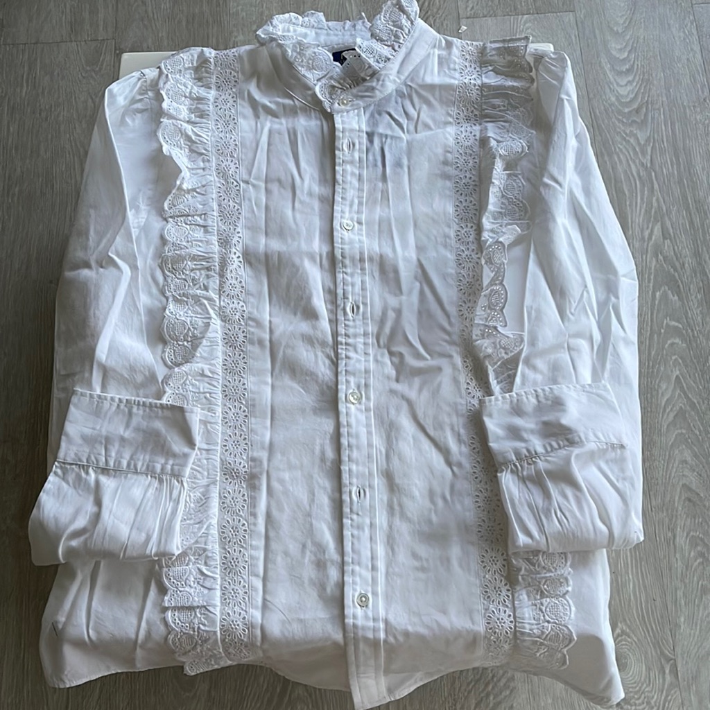 Ralph Lauren White Long Sleeve Blouse W Ruffle. Size 14. $228